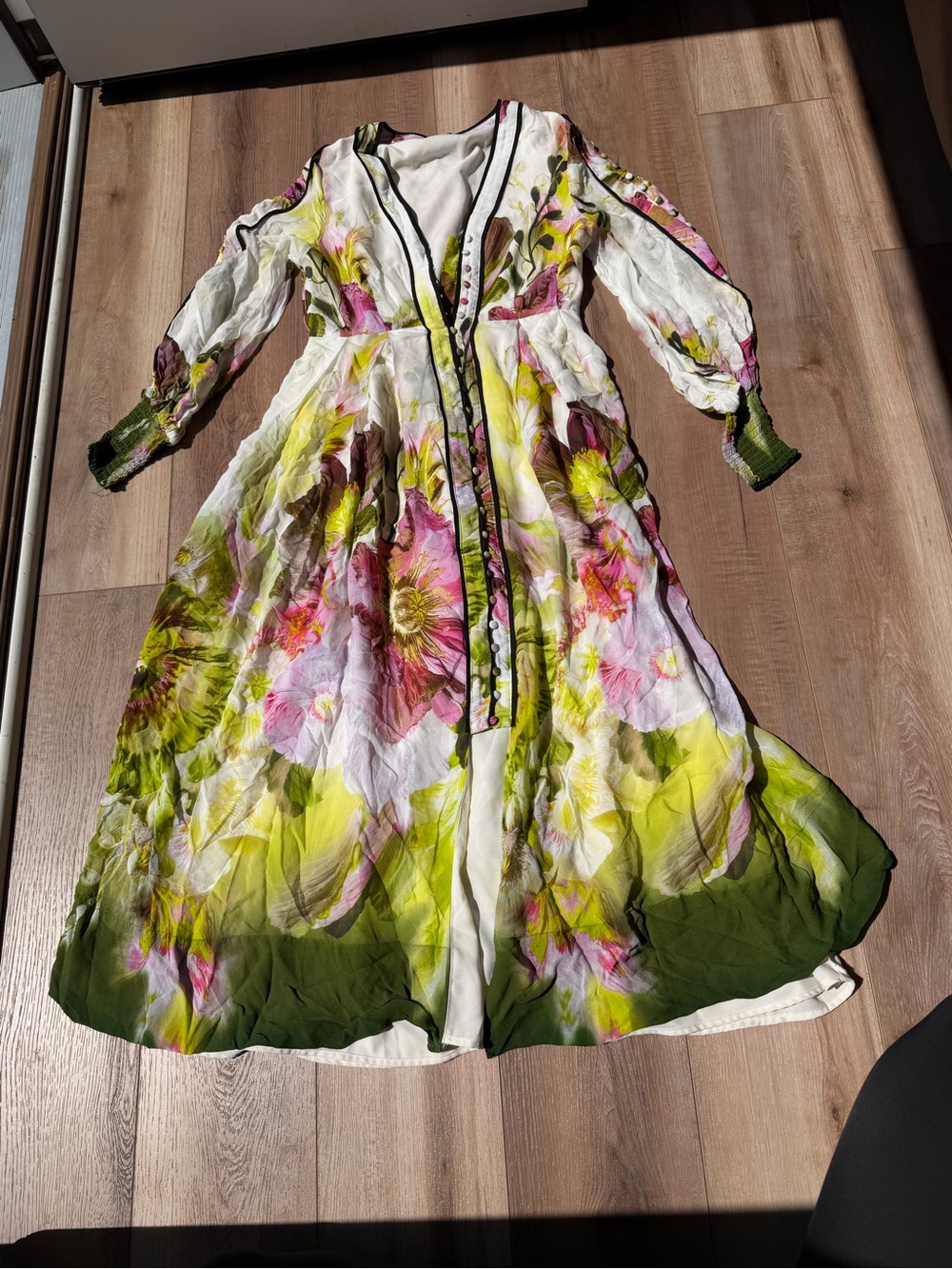 Karen Millen Petite Size 8 Floral Viscose Maxi Dress Green Pink Floral - Picture 3 of 7